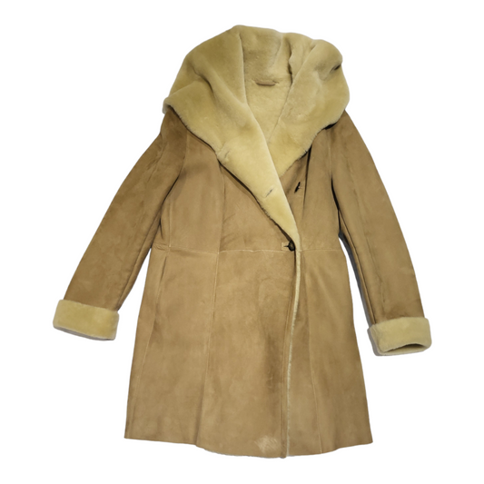 Abrigo piel vuelta beige con capucha ⭐